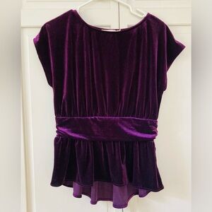 Ellison Dark Purple Velvet Peplum Holiday Party Short Sleeve Top Ladies Size M